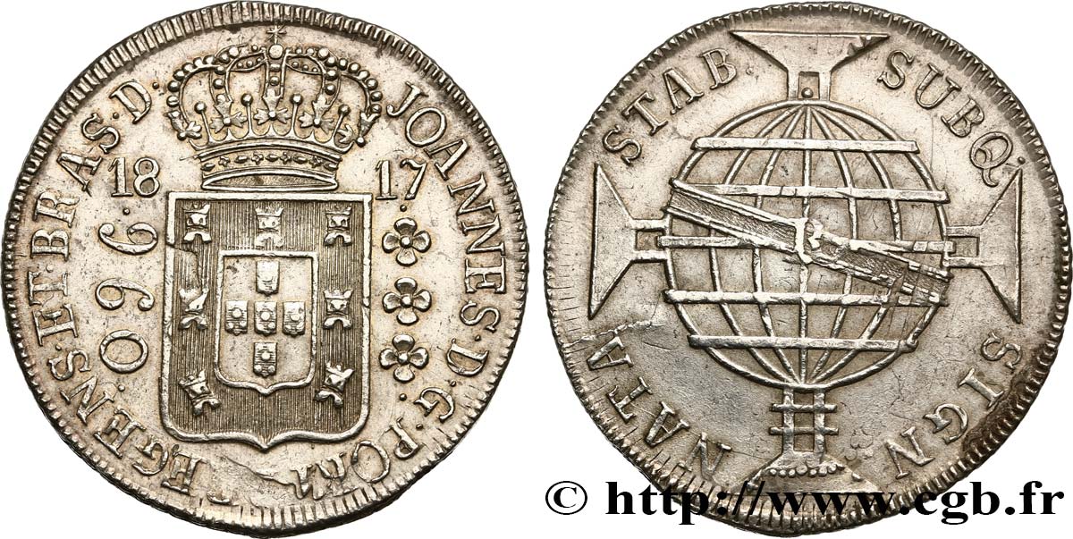 BRAZIL - JOHN VI 960 Reis 1817 Bahia AU 