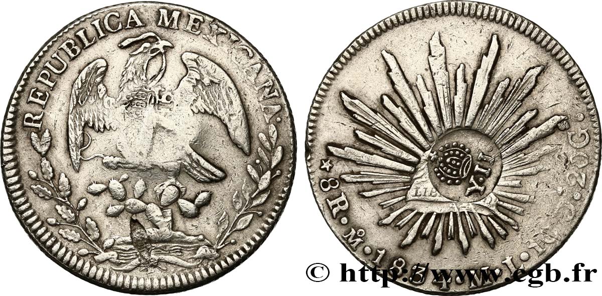 PHILIPPINEN - ISABELLA II. VON SPANIEN 8 Reales du Mexique avec contremarque Y.II 1834 Mexico fSS 