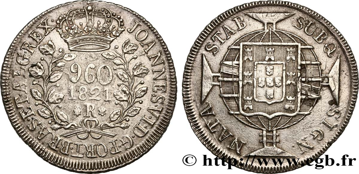 BRAZIL - JOHN VI 960 Reis 1821 Bahia AU 