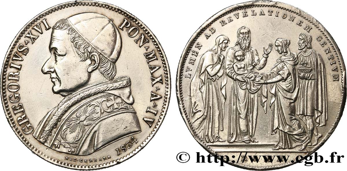 VATICAN AND PAPAL STATES Scudo Grégoire XVI 1834 Rome AU 