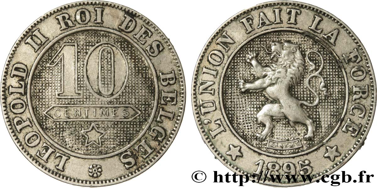 BELGIEN 10 Centimes lion légende française 1895/4 1895  fVZ 