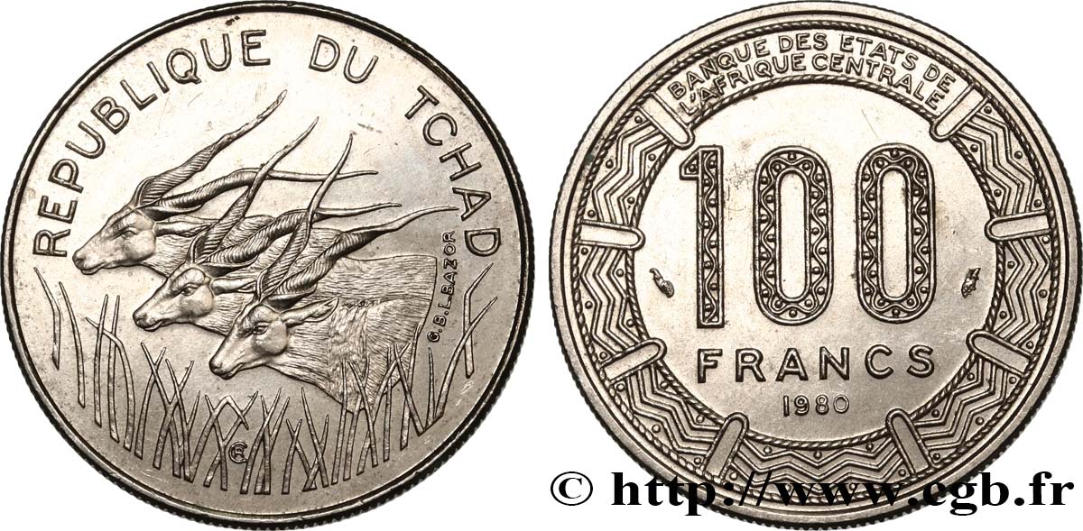 TSCHAD 100 Francs type “BEAC”, antilopes 1980 Paris VZ 