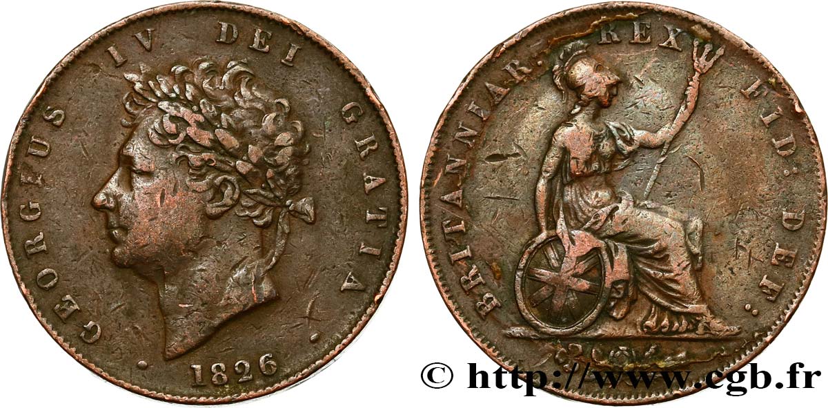 REINO UNIDO 1/2 Penny Georges IV 1826  BC+ 