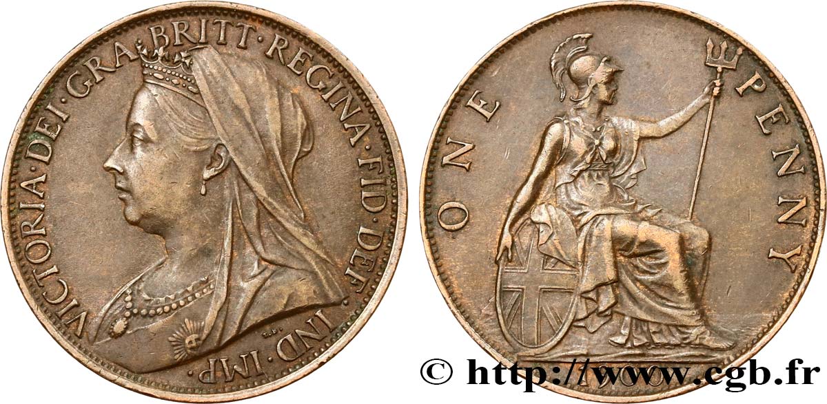 UNITED KINGDOM 1 Penny Victoria “old head” 1900  XF 