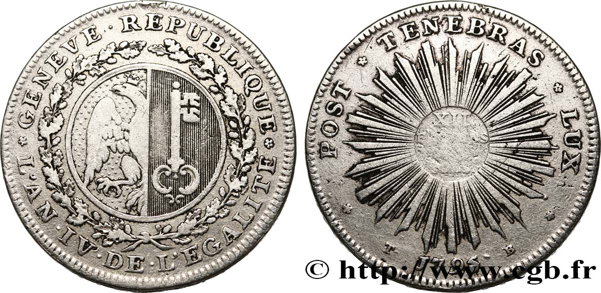 SVIZZERA - REPUBBLICA DE GINEVRA 1 Thaler 1795 Genève q.BB 