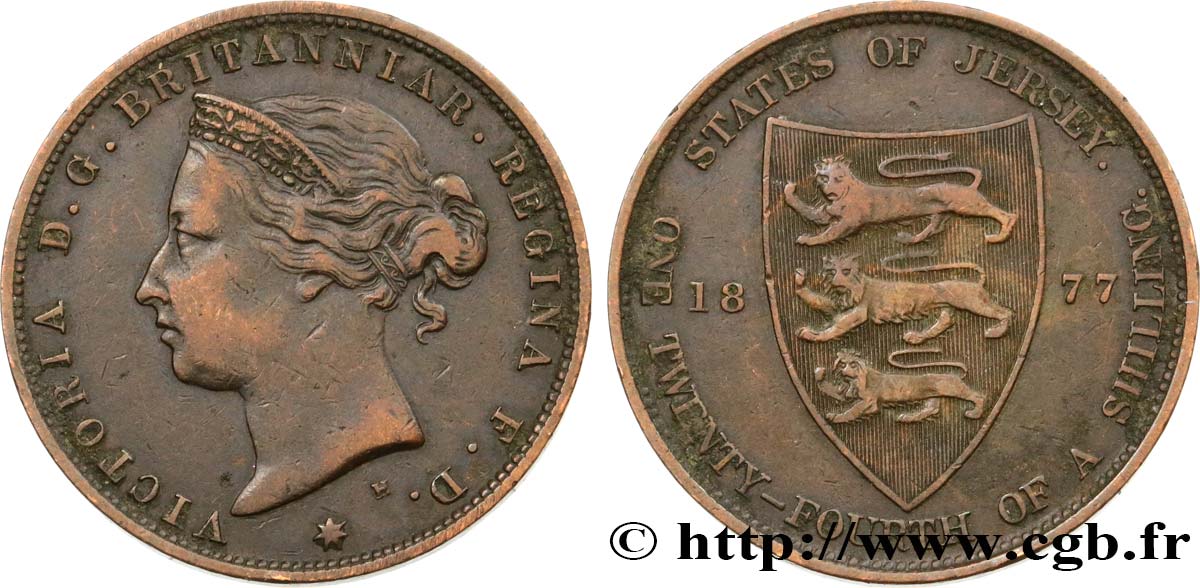 JERSEY 1/24 Shilling Reine Victoria 1877 Heaton XF 