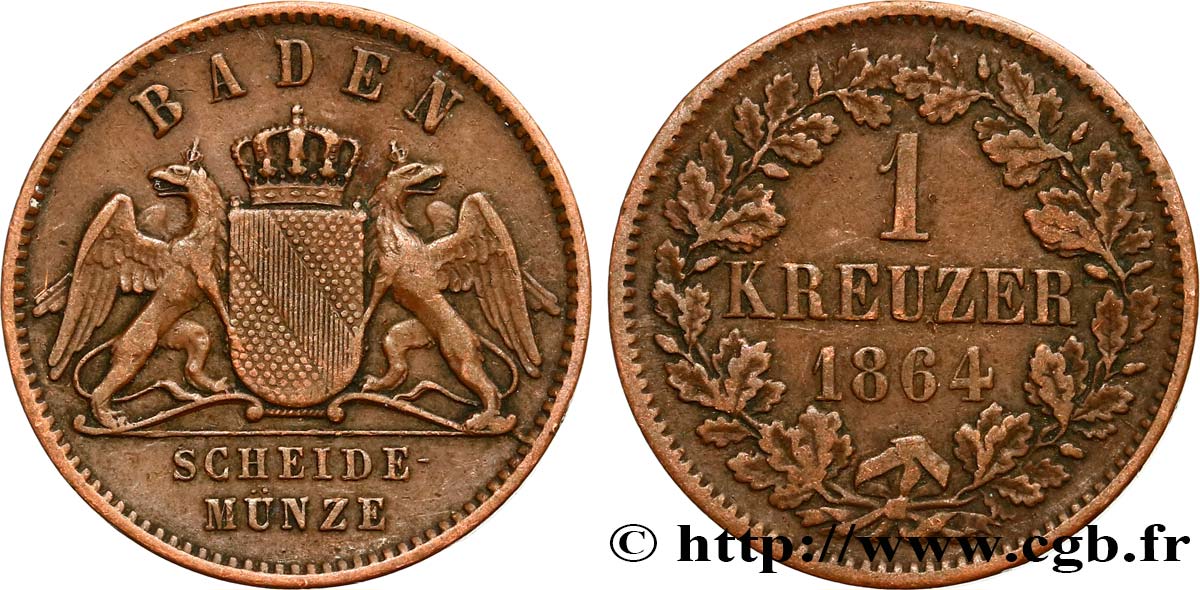 GERMANY - BADEN 1 Kreuzer Grand-Duché de Bade 1864  AU 