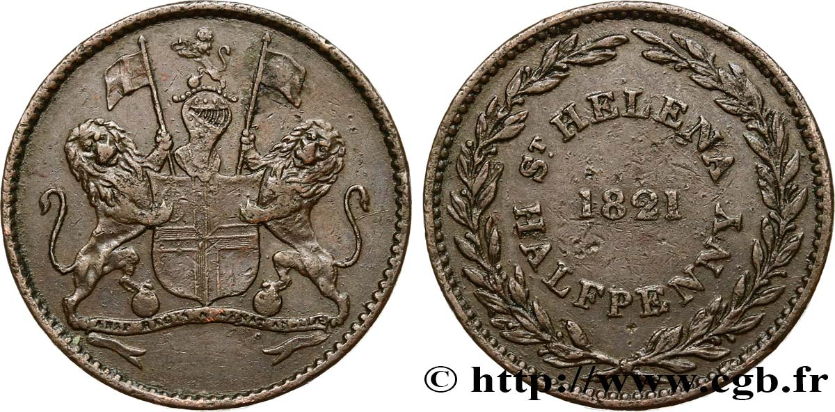 ST HELENA 1/2 Penny 1821  XF 