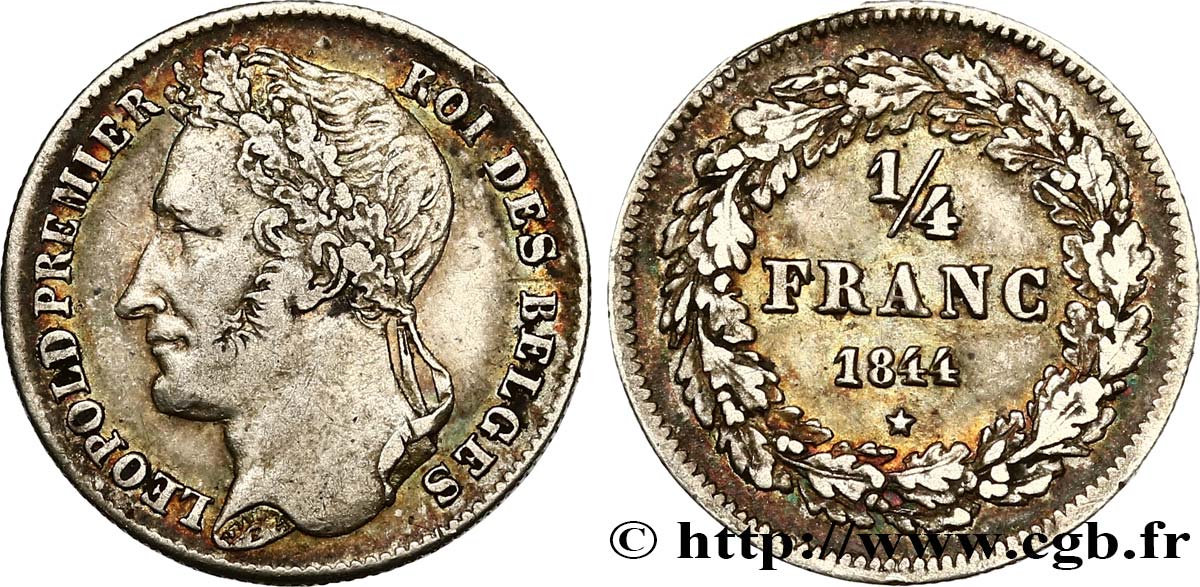 BÉLGICA 1/4 Franc Léopold tête laurée 1844  MBC 