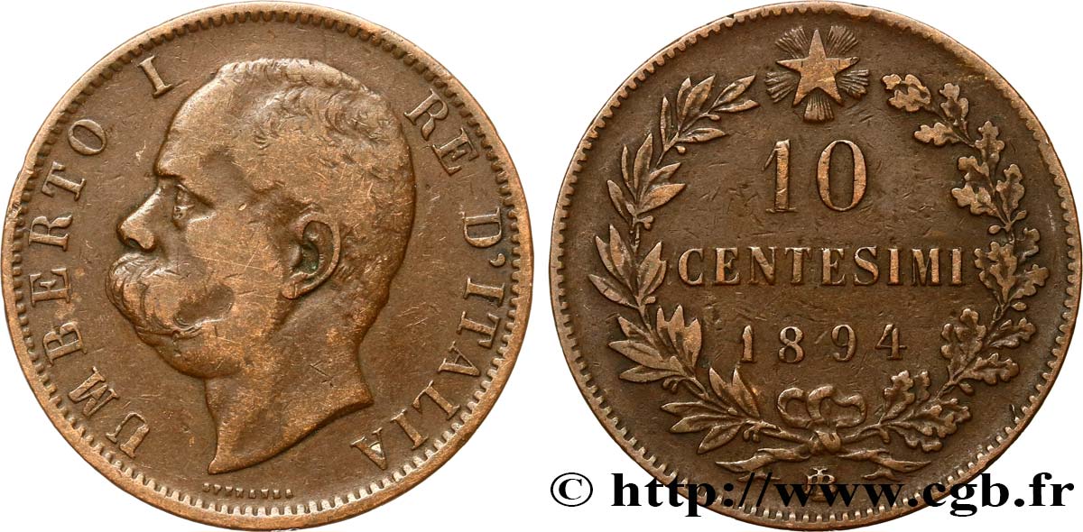 ITALIEN 10 Centesimi Humbert Ier 1894 Birmingham S 