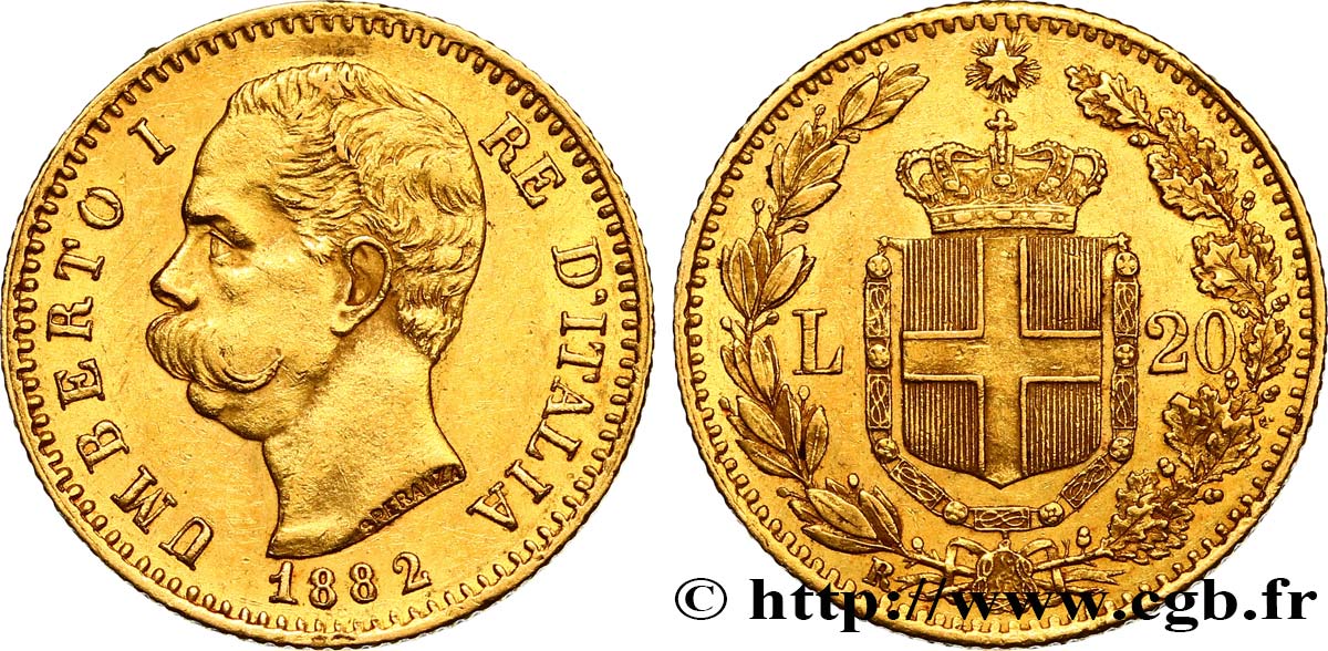 ITALIA 20 Lire Umberto Ier 1882 Rome EBC 