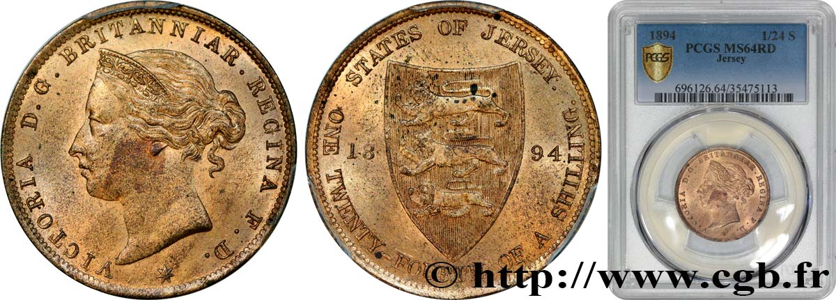 JERSEY 1/24 Shilling Victoria 1894  MS64 PCGS
