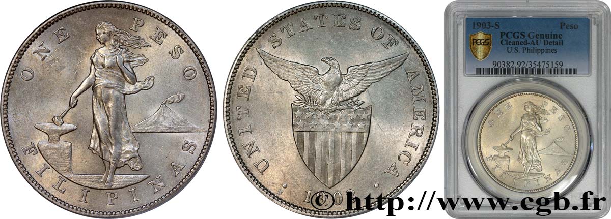 FILIPPINE 1 Peso - Administration Américaine 1903  SPL PCGS