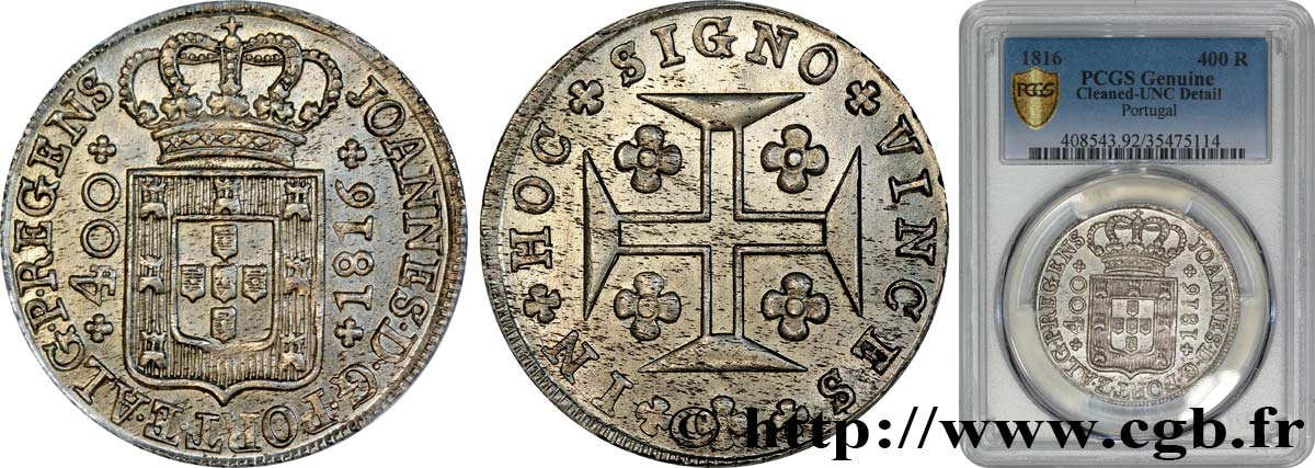 PORTUGAL 400 Reis Jean VI 1816  AU PCGS