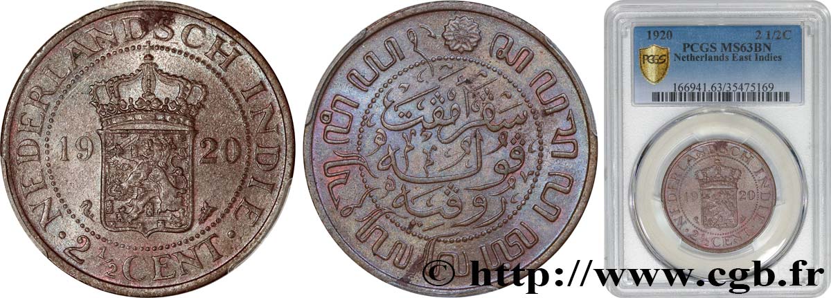 NIEDERLÄNDISCH-INDIEN 2 1/2 Cents 1920  fST63 PCGS