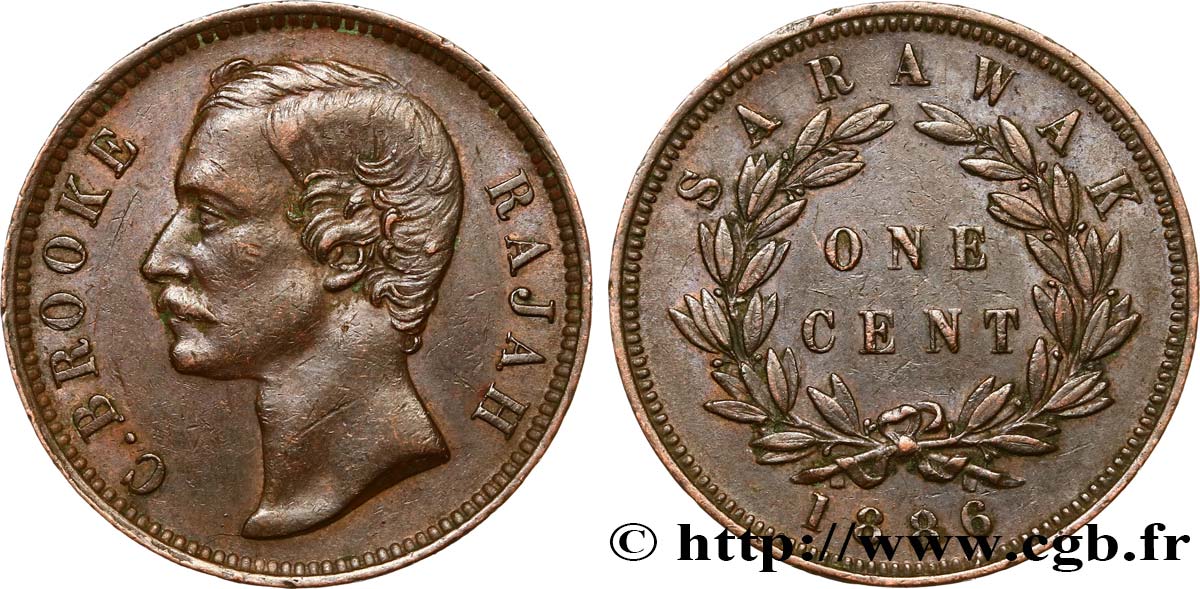 SARAWAK 1 Cent Sarawak Rajah J. Brooke 1886  AU 