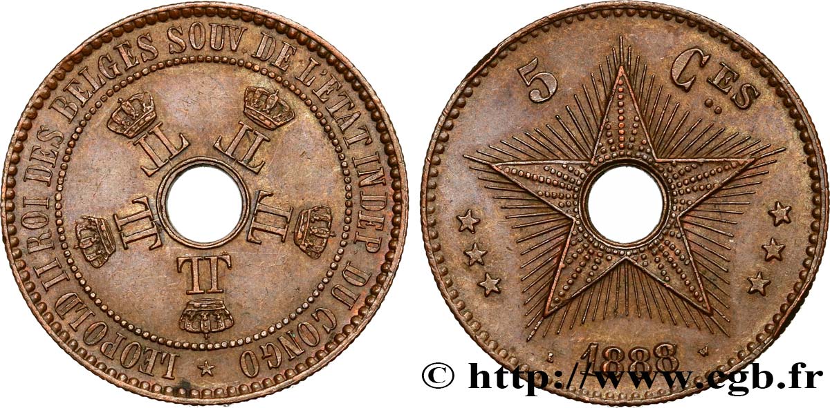 CONGO - ÉTAT INDÉPENDANT DU CONGO 5 Centimes variété 1888/7 1888  SUP 