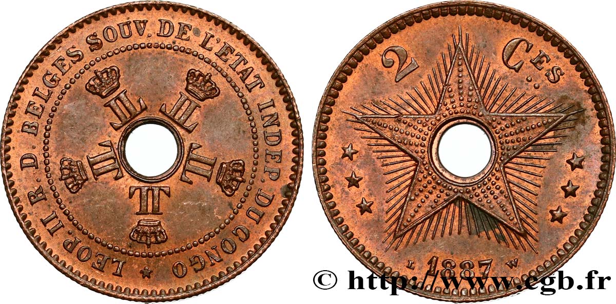 CONGO FREE STATE 2 Centimes Léopold II 1887  MS 