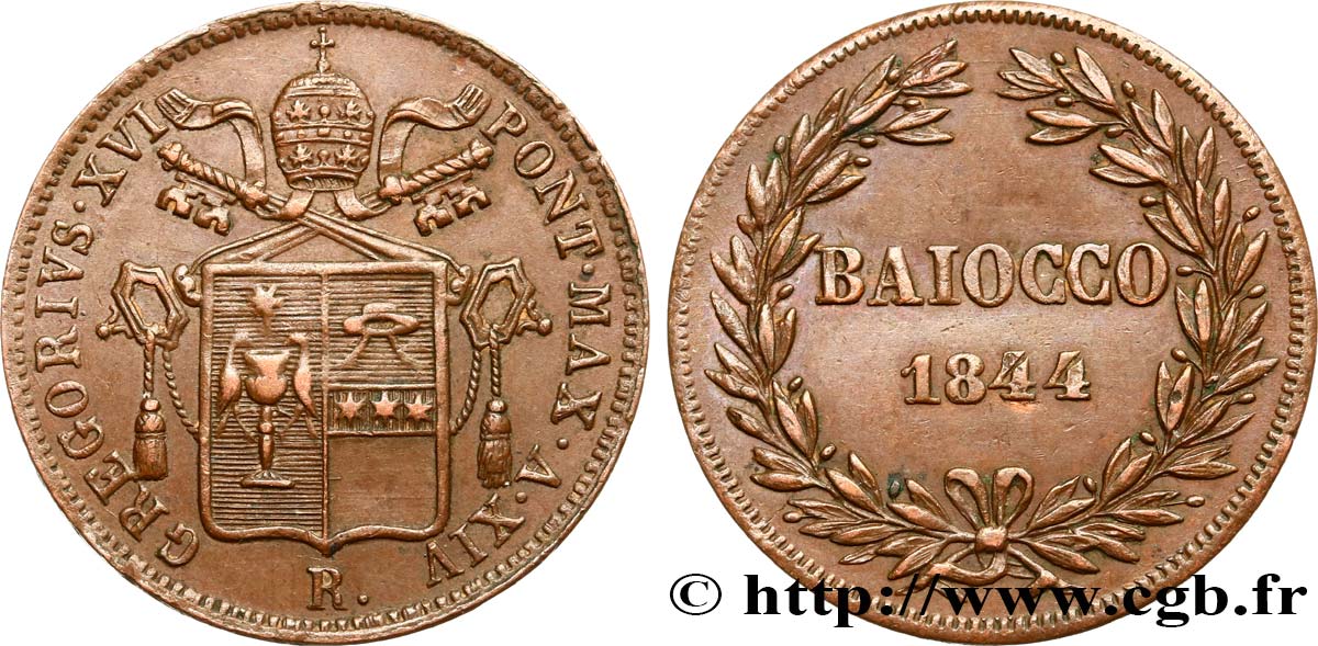 VATICAN AND PAPAL STATES 1 Baiocco Grégoire XVI an XIV 1844 Rome AU 