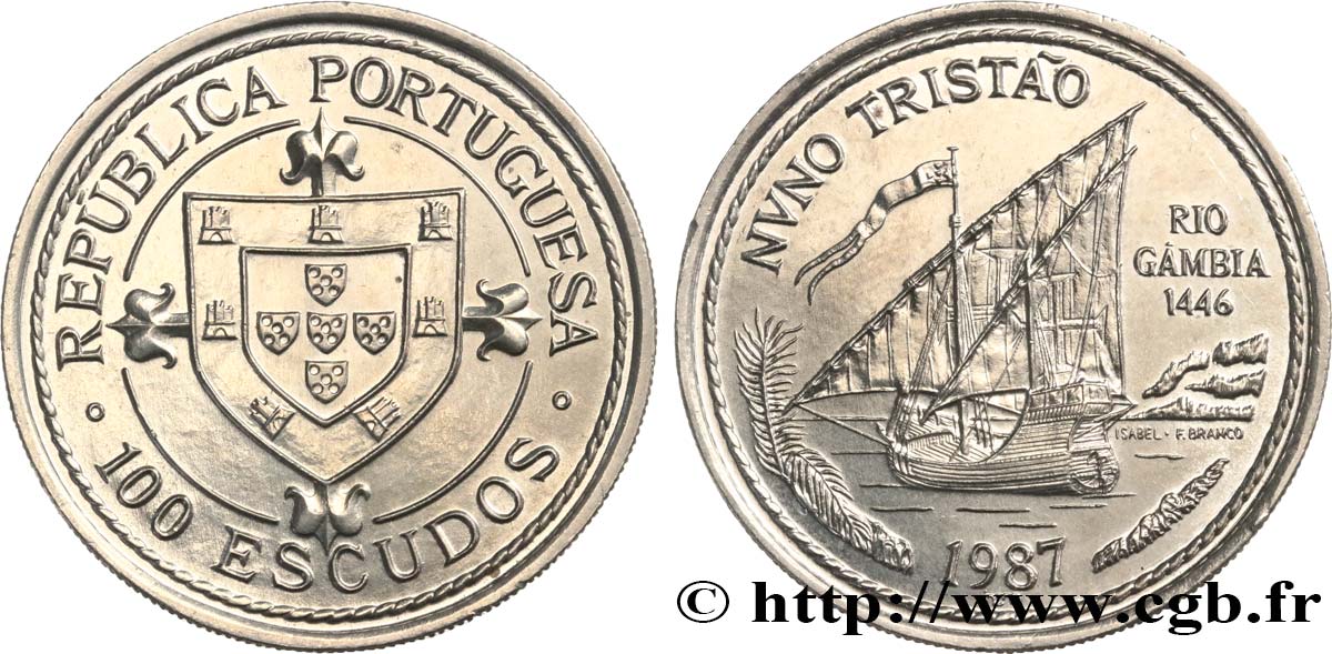 PORTUGAL 100 Escudos Découverte du fleuve Gambie en 1446 par Nuno Tristao 1987  EBC 