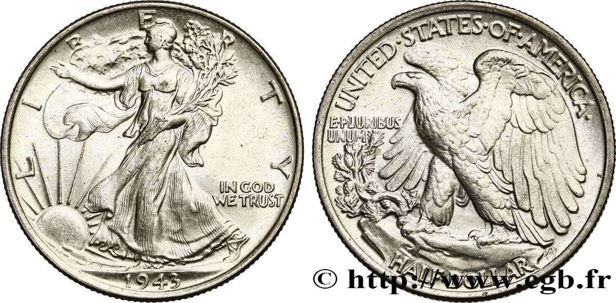 ÉTATS-UNIS D AMÉRIQUE 1/2 Dollar Walking Liberty 1943 Philadelphie TTB+ 