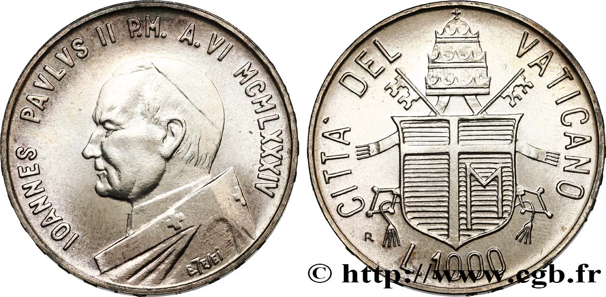 VATICAN AND PAPAL STATES 1000 Lire Jean-Paul II an VI 1984 Rome MS 