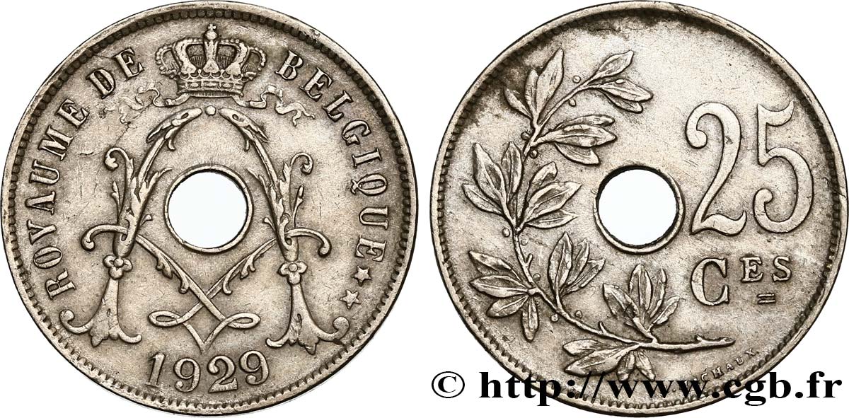 BELGIUM 25 Centimes 1929  AU 