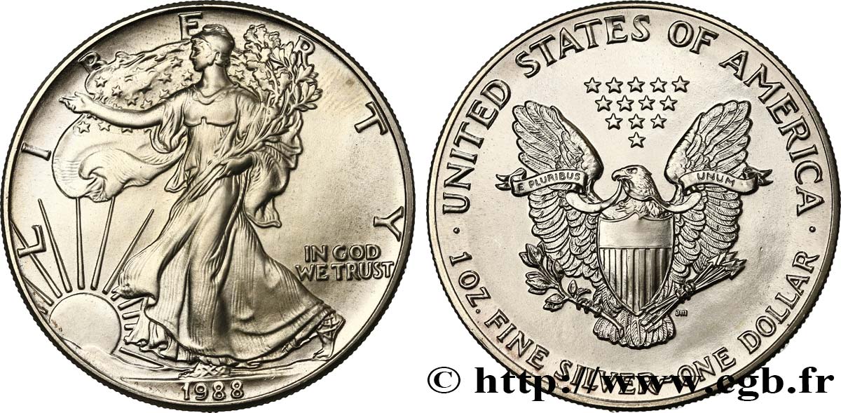 UNITED STATES OF AMERICA 1 Dollar type Silver Eagle 1988 Philadelphie MS 
