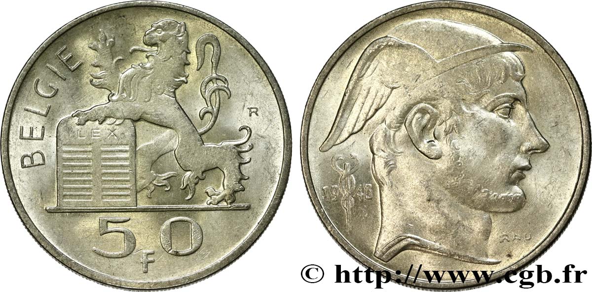 BELGIQUE 50 Francs Mercure légende flamande 1948  SUP 