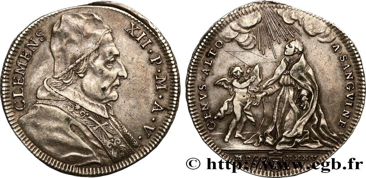 ITALY - PAPAL STATES - CLEMENT XII  (Lorenzo Corsini) Teston 1735 Rome XF 