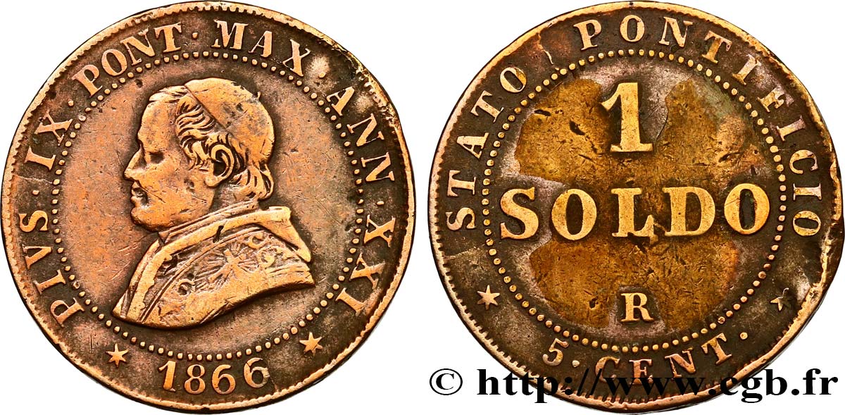 VATICAN AND PAPAL STATES 1 Soldo 1866 Rome VF 