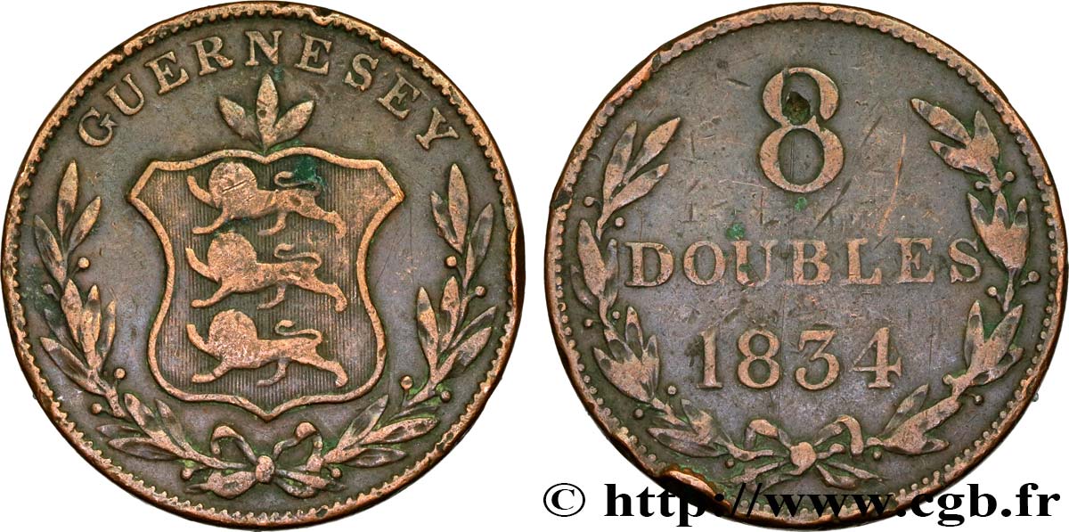 GUERNESEY 8 Doubles 1834  TB 