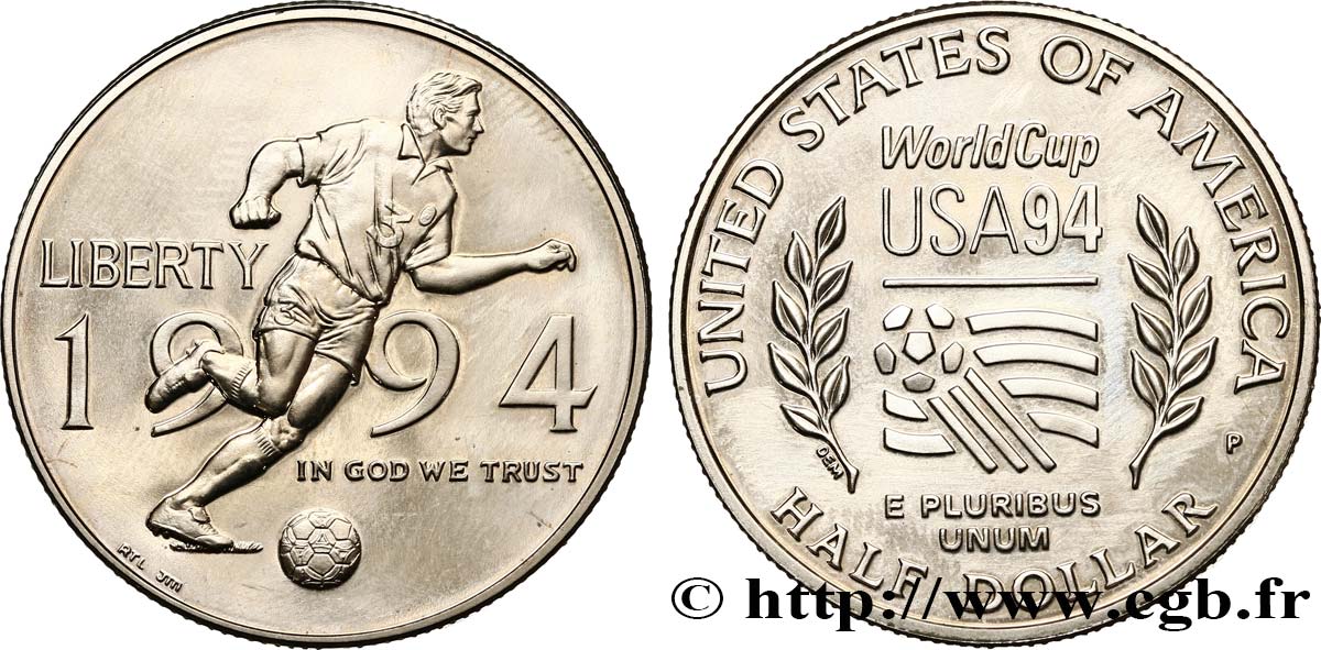 STATI UNITI D AMERICA 1/2 Dollar Proof Coupe du Monde de Football USA 94 1994 Philadelphie - P MS 
