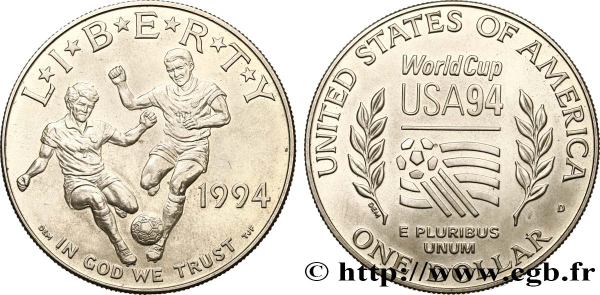 STATI UNITI D AMERICA 1 Dollar Coupe du Monde de Football USA 94 1994 Denver MS 