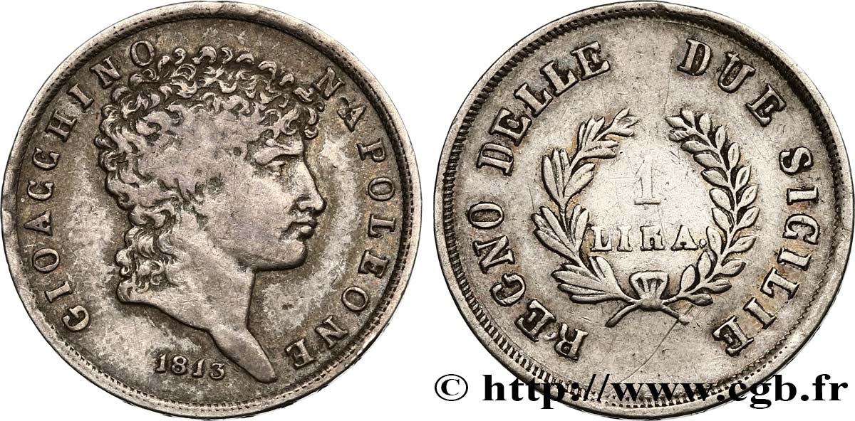 ITALIA - REINO DE LAS DOS SICILIAS 1 Lira Joachim Murat 1813  BC+ 