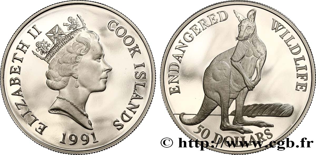 ÎLES COOK  50 Dollars Proof kangourou 1991  SPL 