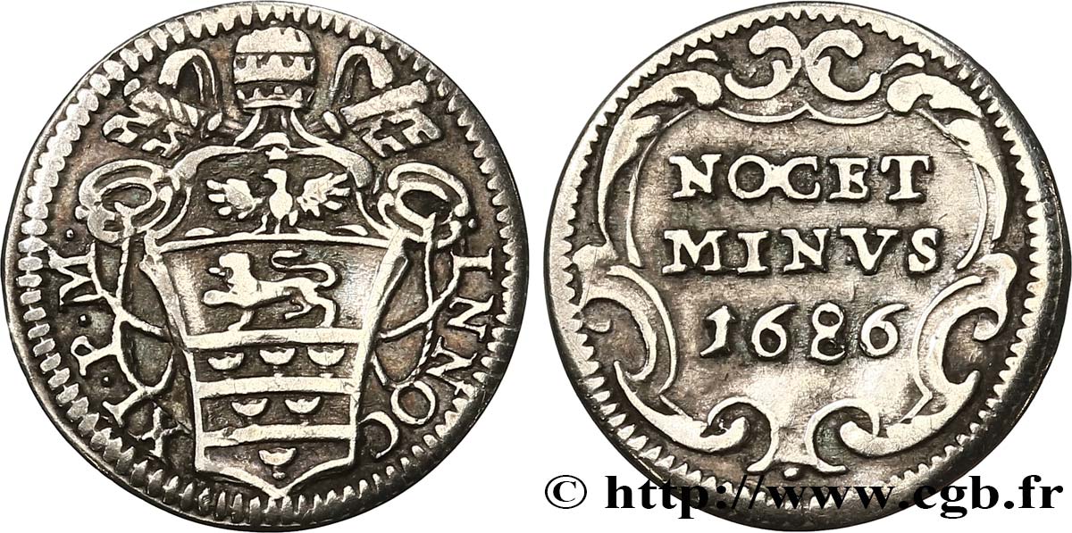 VATICAN AND PAPAL STATES 1/2 Grosso Innocent XI 1686  VF 