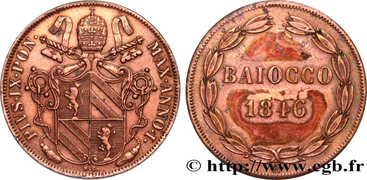 VATICAN AND PAPAL STATES 1 Baiocco Pie IX an I 1846 Rome XF 