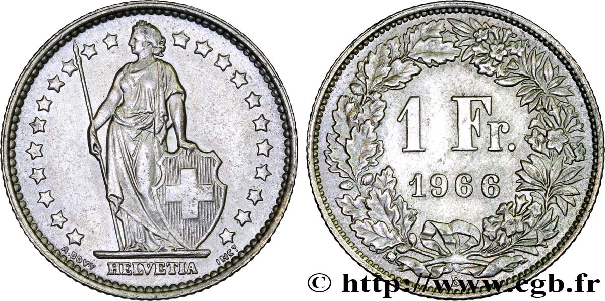 SUISSE 1 Franc Helvetia 1966 Berne - B SUP 