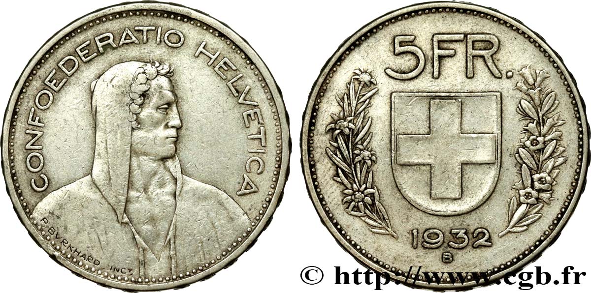 SCHWEIZ 5 Francs Berger des Alpes 1935 Berne fSS 