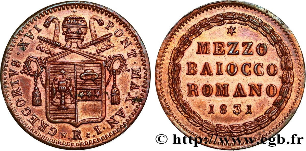 VATICAN AND PAPAL STATES 1/2 Baiocco Grégoire XVI 1831 Rome AU 