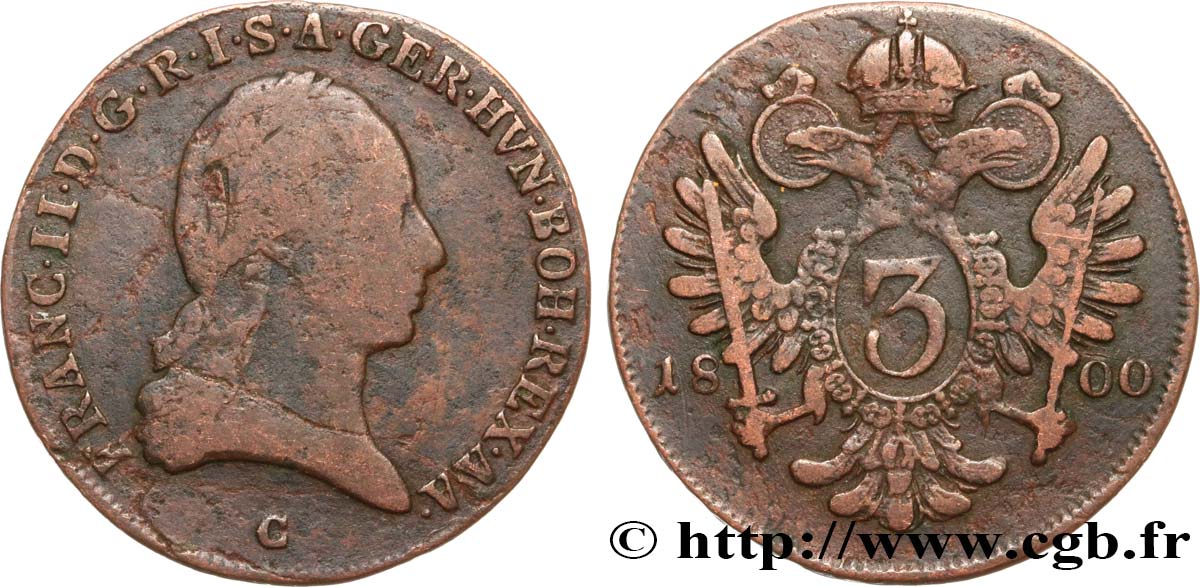 AUSTRIA 3 Kreuzer François II 1800 Prague BC 