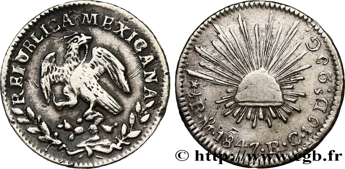 MEXICO 1/2 Real aigle 1847 Mexico XF 