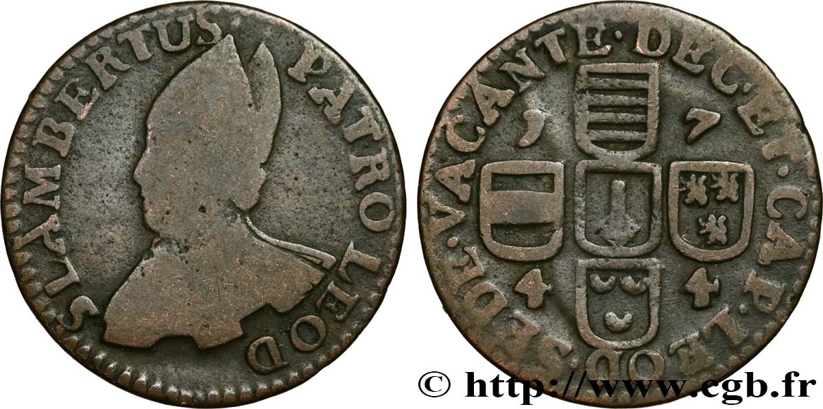 BELGIO - PRINCIPATO VESCOVILE DE LIEGI 1 Liard Évêché de Liège St Lambert (Sede vacante) 1744  MB 