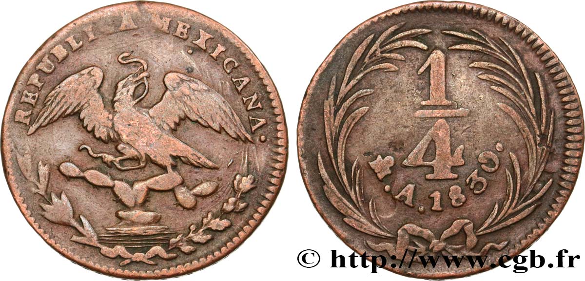 MEXIQUE 1/4 Real Aigle 1830 Mexico TB+ 