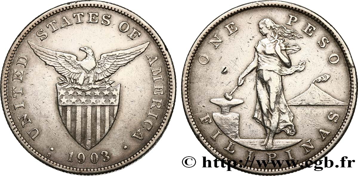 PHILIPPINES 1 Peso - Administration Américaine 1903  TTB 