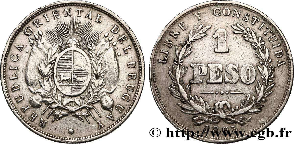 URUGUAY 1 Peso 1895 Paris XF 