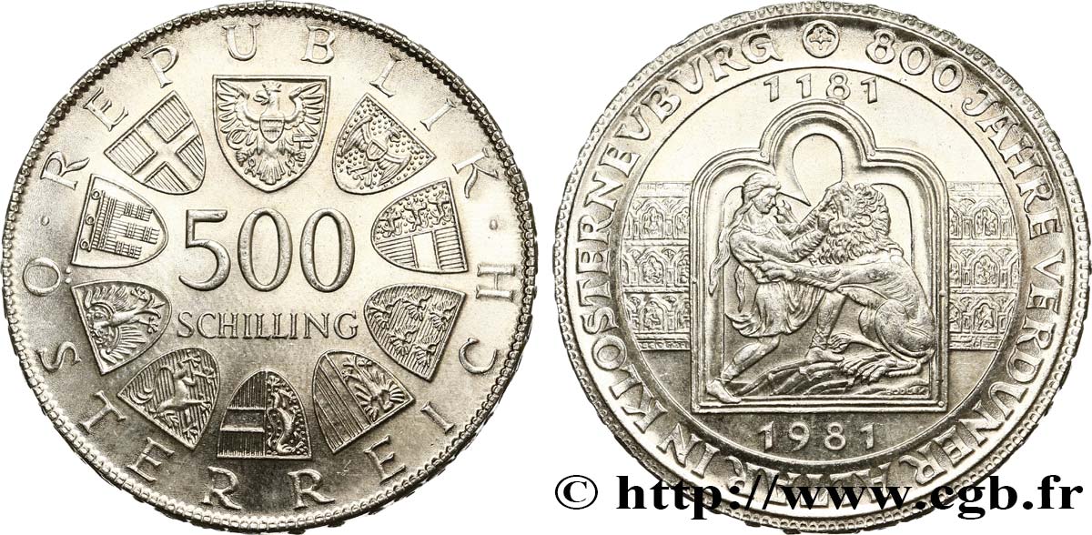 AUSTRIA 500 Schilling Autel de l’Abbaye de Klosterneuburg exécuté par Nicolas de Verdun 1981  MS 