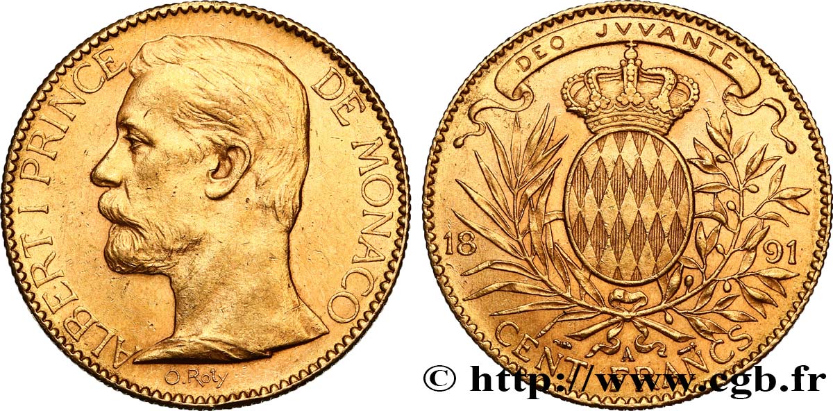 MONACO - PRINCIPAUTÉ DE MONACO - ALBERT Ier 100 Francs or 1891 Paris TTB+ 