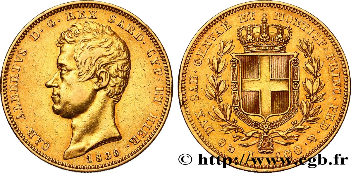 ITALIEN - KÖNIGREICH SARDINIEN -  KARL ALBERT 100 Lire 1836 Gênes SS 